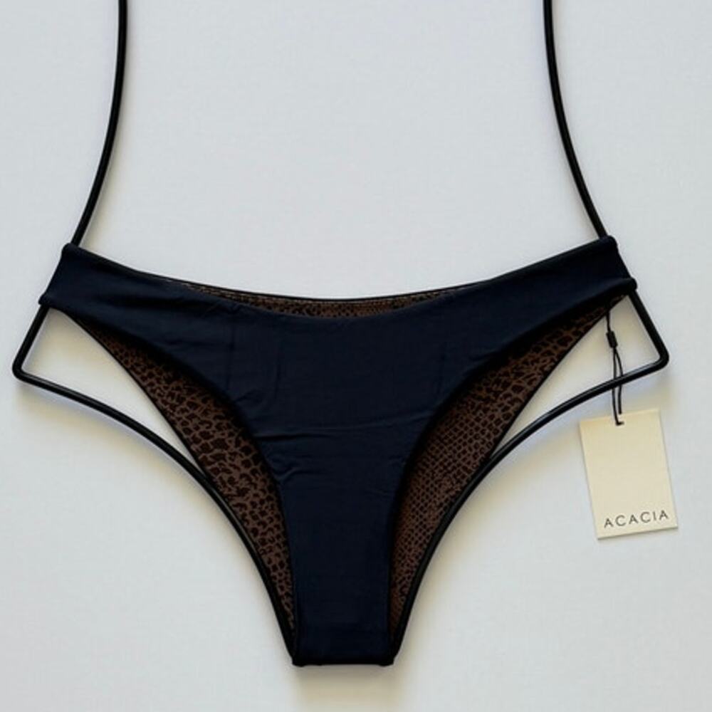 Acacia Swimwear Zuma Bikini Bottom - Licorice - Moderate Coverage - Small - NWT